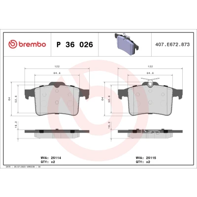 Bilde av BREMBO P 36 026 Bremseklosser ekskl. slitasjevarselkontakt uten tilbehør JAGUAR: XF Sedan, Sportbrake, XJ Sedan