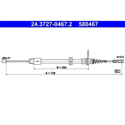 Bilde av ATE 24.3727 0467.2 Bremsekabel 728 MERCEDES BENZ: C Klasse T modell, E Coupé