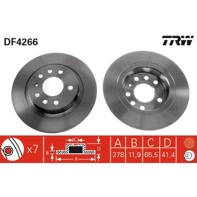 Bilde av TRW DF4266 Bremseskiver 278 12 7 110 fullt ut spraylakkert SAAB: 9 3 Sedan, Stasjonsvogn, Cabrio, OPEL: Vectra C Caravan, CC