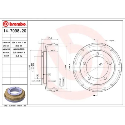 Bilde av BREMBO 14.7098.20 Bremsetrommel 254