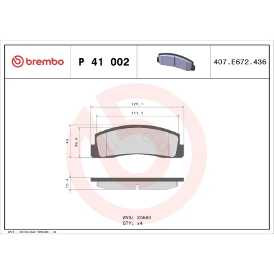 Bilde av BREMBO P 41 002 Bremseklosser ekskl. slitasjevarselkontakt uten tilbehør