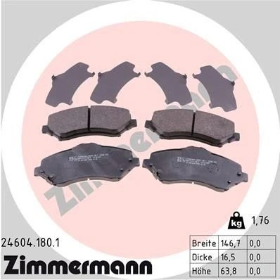 Bilde av ZIMMERMANN 24604.180.1 Bremseklosser med akustisk slitasjevarsel Bildet viser leveranseinnholdet DODGE: Journey MPV, JEEP: WRANGLER 3, FIAT: Freemont