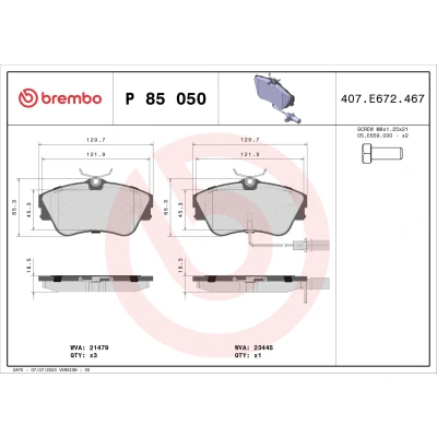 Bilde av BREMBO P 85 050 Bremseklosser inkl. slitasjevarselkontakt med bremsecaliperskruer uten tilbehør VOLKSWAGEN: Transporter 4 Bus,
