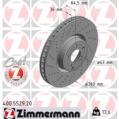 Bilde av ZIMMERMANN COAT Z 400.5529.20 Bremseskiver 360 36 6/5 5 112 innvendig ventilert, hullet belagt MERCEDES BENZ: SL Cabrio
