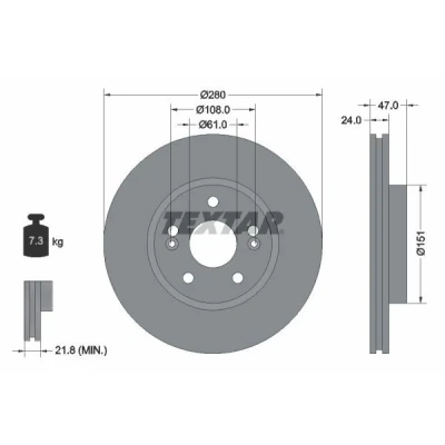 Bilde av TEXTAR PRO 92118903 Bremseskiver 280 24 05/07 108 utvendig ventilert belagt uten hjulfestebolt, hjulnav RENAULT: LAGUNA 2 Grandtour
