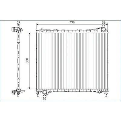 Bilde av VALEO 701127 Radiator Aluminium 580 736 27 uten kjølemiddelregulator