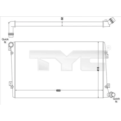Bilde av TYC 737 0063 R Radiator 650 416 32 Kjøleribber satt sammen mekanisk VOLKSWAGEN: Touran I, Passat B6 Variant, Caddy 3, SKODA: Octavia 2 Combi