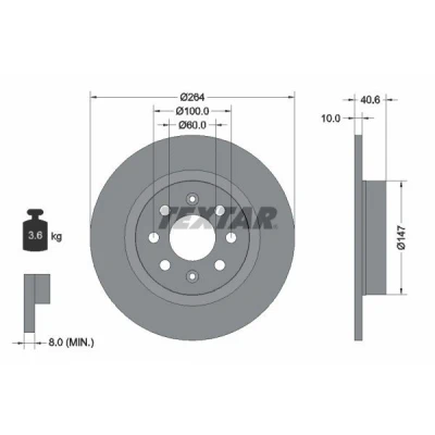 Bilde av TEXTAR 92145900 Bremseskiver 264 10 04/08 100 fullt ut uten hjulfestebolt, hjulnav OPEL: Corsa E Hatchback, Adam, FIAT: Punto Evo Hatchback