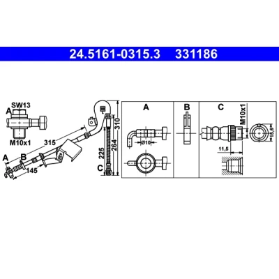 Bilde av ATE 24.5161 0315.3 Bremseslange 310, 275 PEUGEOT: 407 Sedan