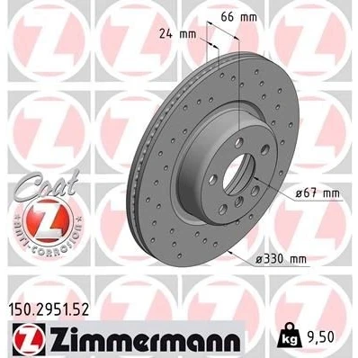 Bilde av ZIMMERMANN 150.2951.52 Bremseskiver 330 24 6/5 5 112 innvendig ventilert, hullet belagt høy karbon BMW: Touring, X3, Sedan