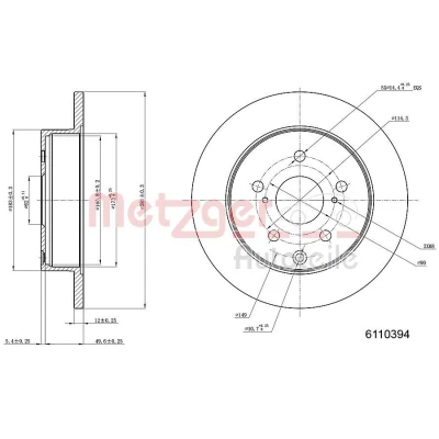 Bilde av METZGER 6110394 Bremseskiver bakaksel 281 12 5 114,3 fullt ut spraylakkert, Krysssliping TOYOTA: RAV4 IV SUV, III SUV
