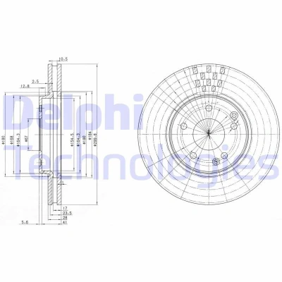 Bilde av DELPHI BG3396 Bremseskiver 300 28 5 ventilert oljet ubehandlet uten hjullager, ABS sensorring MERCEDES BENZ: E Klasse Sedan, C Sedan