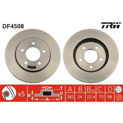 Bilde av TRW DF4508 Bremseskiver 282 24 5 114,3 ventilert spraylakkert