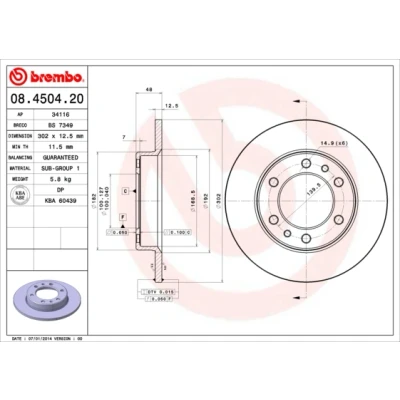 Bilde av BREMBO 08.4504.20 Bremseskiver 302 12,4 6 fullt ut TOYOTA: Land Cruiser Prado 70 SUV