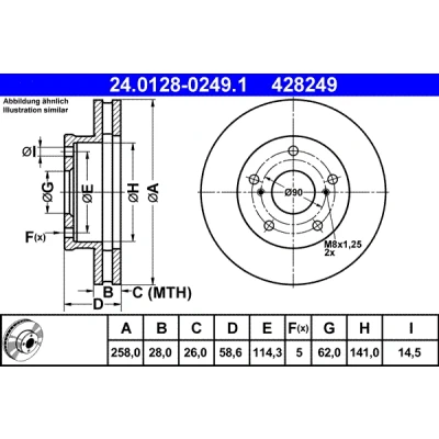 Bilde av ATE 24.0128 0249.1 Bremseskiver 258,0 28,0 5 114,3 ventilert belagt TOYOTA: HILUX 3 Pick up