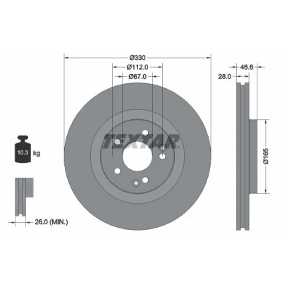 Bilde av TEXTAR PRO+ 92151005 Bremseskiver 330 28 05/07 112 innvendig ventilert belagt høy karbon uten hjulfestebolt, hjulnav