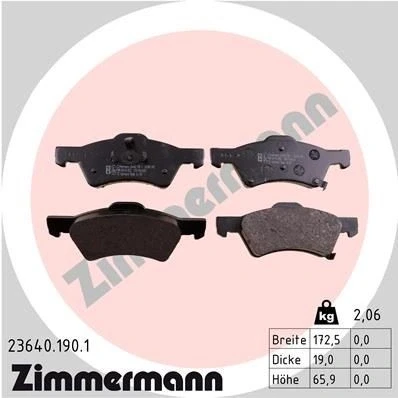 Bilde av ZIMMERMANN 23640.190.1 Bremseklosser med akustisk slitasjevarsel Bildet viser leveranseinnholdet CHRYSLER: VOYAGER 4