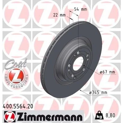 Bilde av ZIMMERMANN 400.5564.20 Bremseskiver 345 22 9/5 5 112 innvendig ventilert belagt