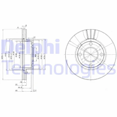 Bilde av DELPHI BG2668 Bremseskiver 256 22 4 ventilert oljet ubehandlet uten hjullager, ABS sensorring AUDI: 80 B4 Sedan, Coupe B3, Cabriolet