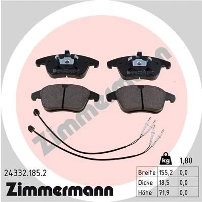 Bilde av ZIMMERMANN 24332.185.2 Bremseklosser inkl. slitasjevarselkontakt Bildet viser leveranseinnholdet PEUGEOT: 508 I SW, 407 Sedan