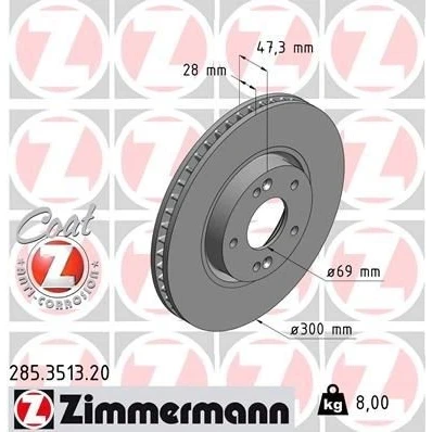 Bilde av ZIMMERMANN COAT Z 285.3513.20 Bremseskiver 300 28 7/5 5 114 innvendig ventilert belagt KIA: SOUL 2, cee‘d II Hatchback, Sportswagon