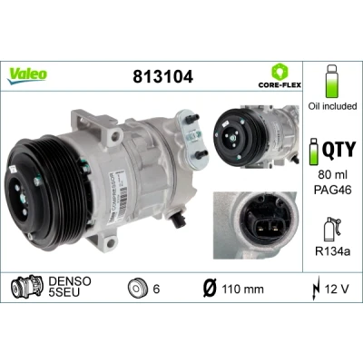 Bilde av VALEO 813104 Kompressor 5SEU 12 PAG 46 R 134a med kompressorlje NEW ORIGINAL PART