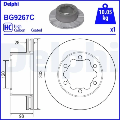 Bilde av DELPHI BG9267C Bremseskiver 303 28 6 ventilert belagt høy karbon uten hjullager, ABS sensorring VOLKSWAGEN: Crafter Van