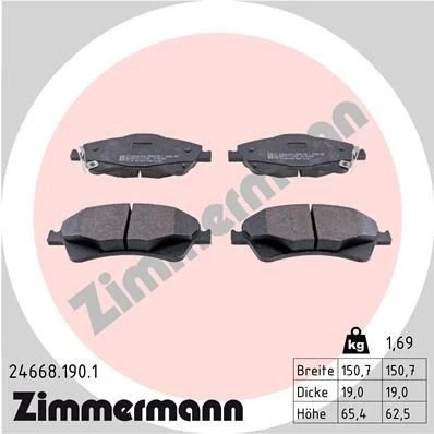 Bilde av ZIMMERMANN 24668.190.1 Bremseklosser med akustisk slitasjevarsel Bildet viser leveranseinnholdet TOYOTA: Avensis III Stasjonsvogn, Auris Hatchback