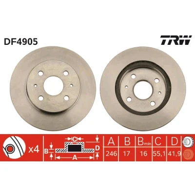 Bilde av TRW DF4905 Bremseskiver 246 17 4 100 ventilert spraylakkert DAIHATSU: Sirion II, SUBARU: JUSTY