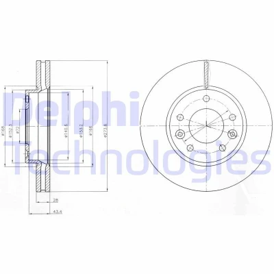 Bilde av DELPHI BG4261 Bremseskiver 274 28 5 ventilert oljet ubehandlet uten hjullager, ABS sensorring KIA: CARNIVAL 2