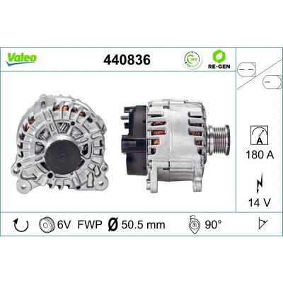 Bilde av VALEO 440836 Dynamo 14V 180A VOLKSWAGEN: Transporter 5 Bus, 5, Multivan (7HM, AUDI: A6 C6 Avant, Sedan