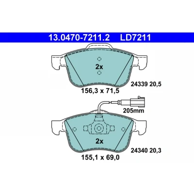Bilde av ATE Ceramic 13.0470 7211.2 Bremseklosser inkl. slitasjevarselkontakt ALFA ROMEO: 159 Sportwagon, Brera