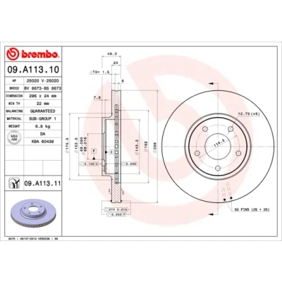 Bilde av BREMBO COATED DISC LINE 09.A113.11 Bremseskiver 296 24 5 innvendig ventilert belagt