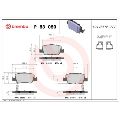 Bilde av BREMBO P 83 080X Bremseklosser med akustisk slitasjevarsel tilbehør TOYOTA: Auris Hatchback, Stasjonsvogn, Corolla X Sedan