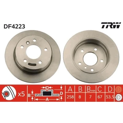 Bilde av TRW DF4223 Bremseskiver 258 8 5 112 fullt ut spraylakkert MERCEDES BENZ: A Klasse, Vaneo