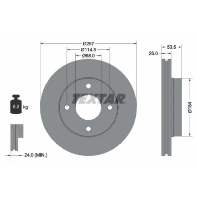 Bilde av TEXTAR PRO 92253103 Bremseskiver 257 26 04/04 114,3 innvendig ventilert belagt uten hjulfestebolt, hjulnav NISSAN: NV200 / Evalia Minibuss