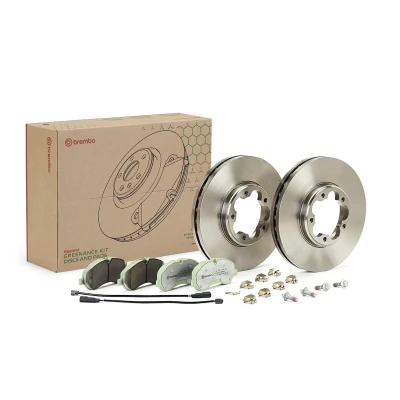 Bilde av BREMBO KT 10 011 bremsesett, skivebremse innvendig ventilert med tilbehør bremsecaliperskruer inkl. slitasjevarselkontakt