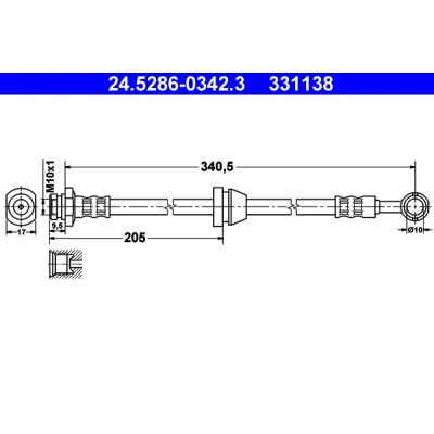 Bilde av ATE 24.5286 0342.3 Bremseslange 341 M10x1