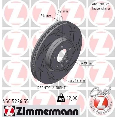 Bilde av ZIMMERMANN 450.5226.55 Bremseskiver 349 34 6/5 5 120 innvendig ventilert, med sliss belagt høy karbon LAND ROVER: Range Rover Sport, 4