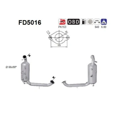 Bilde av AS FD5016 Partikkelfilter Cordierit VOLVO: V50, V70 3, C30