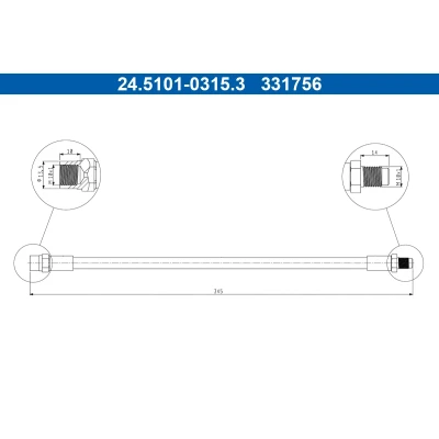 Bilde av ATE 24.5101 0315.3 Bremseslange 345mm M10x1mm BMW: 5 Touring