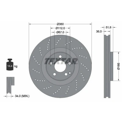 Bilde av TEXTAR PRO+ 92283905 Bremseskiver 360 36 05/06 112 hullet, innvendig ventilert belagt høy karbon uten hjulfestebolt, hjulnav
