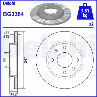 Bilde av DELPHI BG3364 Bremseskiver 247 13 4 fullt ut oljet ubehandlet uten hjullager, ABS sensorring PEUGEOT: 206 Hatchback, 306 Hatchback