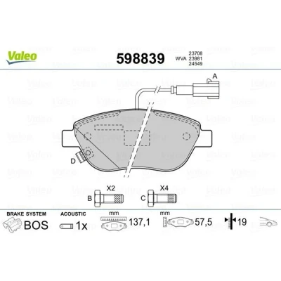 Bilde av VALEO 598839 Bremseklosser framaksel inkl. slitasjevarselkontakt med sikringsskruesett, antihyle blikk glideskinner OPEL: Corsa D Hatchback
