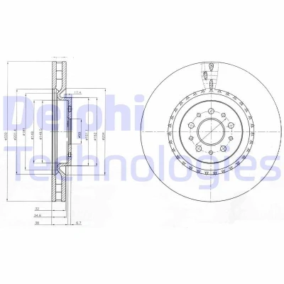 Bilde av DELPHI BG9843 Bremseskiver 330 32 5 ventilert oljet ubehandlet uten hjullager, ABS sensorring ALFA ROMEO: 156 Sportwagon, Sedan