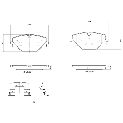 Bilde av BREMBO P 44 032 Bremseklosser ekskl. slitasjevarselkontakt med kolbleklips tilbehør LAND ROVER: Range Rover Sport