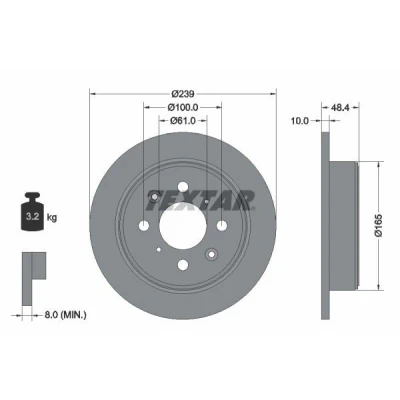 Bilde av TEXTAR 92060800 Bremseskiver 239 10 04/08 100 fullt ut uten hjulfestebolt, hjulnav HONDA: CIVIC 4 Hatchback