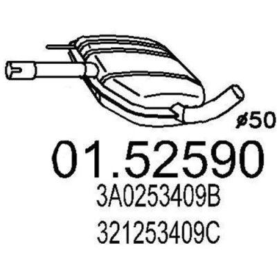 Bilde av MTS 01.52590 Mellomlyddemper 770 VOLKSWAGEN: Passat B3/B4 Sedan