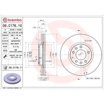 Bilde av BREMBO COATED DISC LINE 09.C176.11 Bremseskiver 296 28 5 innvendig ventilert belagt med skruer MAZDA: CX 7