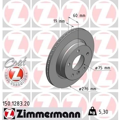 Bilde av ZIMMERMANN COAT Z 150.1283.20 Bremseskiver 276 19 6/5 5 120 utvendig ventilert belagt høy karbon BMW: 3 Coupé, Touring, Sedan